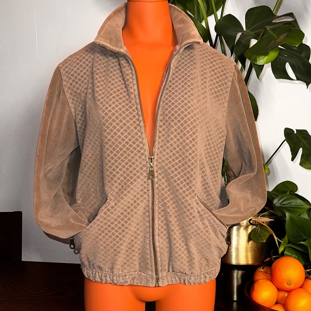 80’s Ultrasport Velour Track Jacket | Velour Jacket | Tan